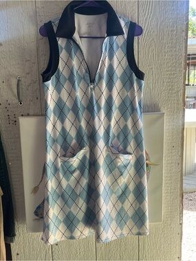 Jofit Blue and White Argyle Sleeveless Polo Dress